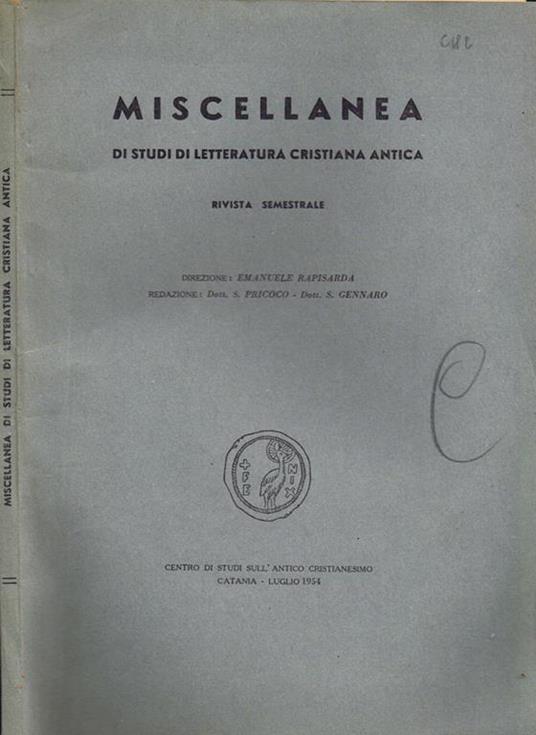 Miscellanea di Studi di Letteratura Cristiana Antica - Emanuele Rapisarda - copertina