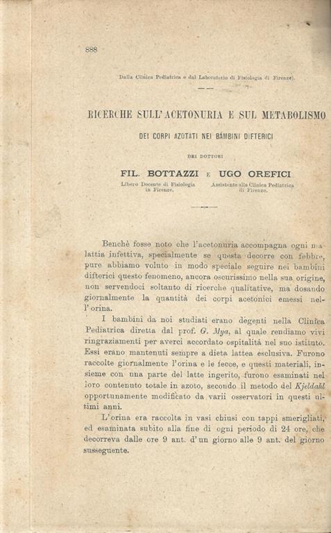 Ricerche sull'acetonuria e sul metabolismo dei corpi azotati nei bambini difterici - copertina