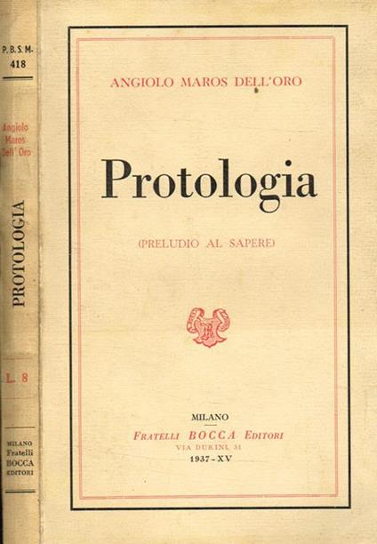 Protologia (preludio al sapere) - Angiolo Maros Dell'Oro - copertina
