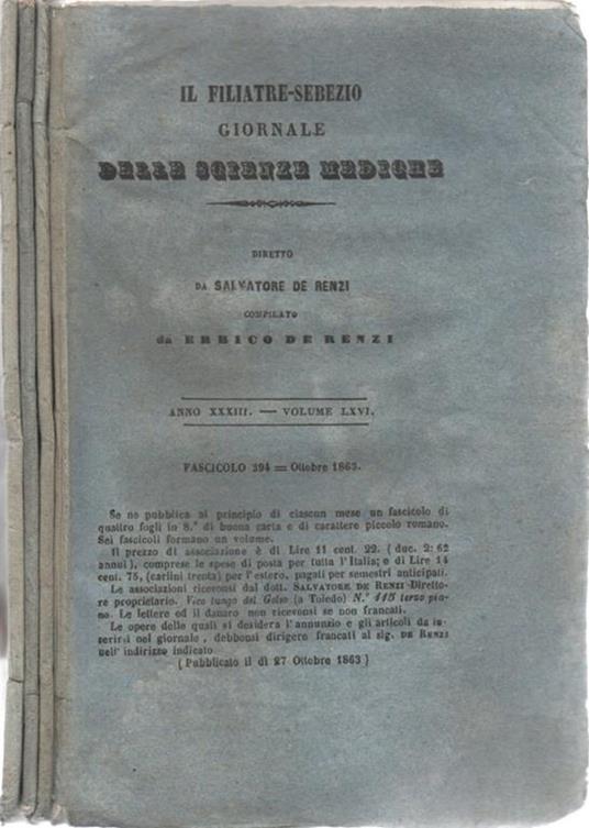 Il Filiatre-Sebezio giornale delle scienze mediche. 1863 - copertina