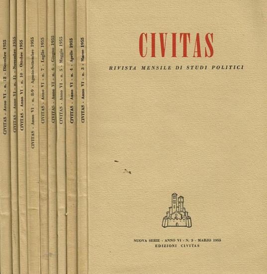 Civitas. Rivista mensile di studi politici anno VI n.3, 4, 5, 6, 7, 8/9, 10, 11, 12 - copertina