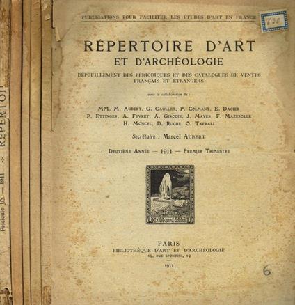 Repertoire d'art et d'archeologie depouillement des periodiques et des catalogues de ventes français et etrangers 1911 - copertina