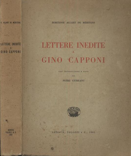 Lettere inedite a Gino Capponi - Hortense Allart de Méritens - copertina