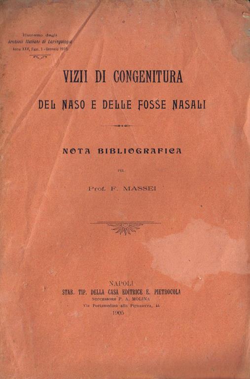 Vizii di Congenitura del Naso e delle Fosse Nasali - F. Massei - copertina