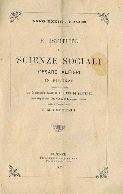 R. Istituto di Scienze Sociali "Cesare Alfieri" in Firenze - copertina