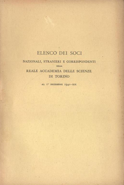 Elenco dei soci nazionali, stranieri e corrispondenti al 1 dicembre 1940 - copertina