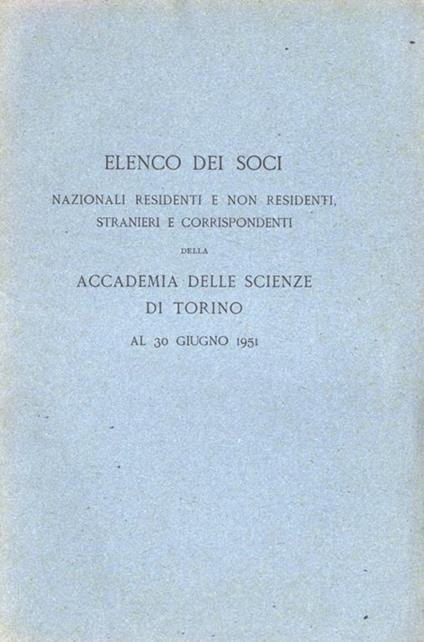 Elenco dei soci nazionali residenti e non residenti al 30 giugno 1951 - copertina