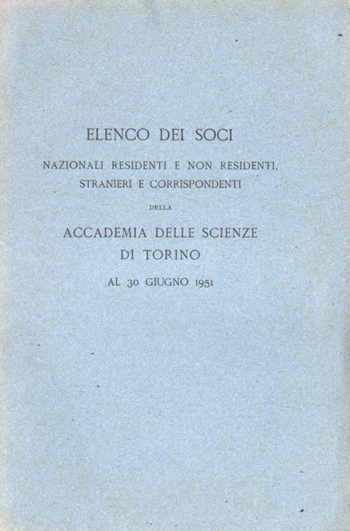 Elenco dei soci nazionali residenti e non residenti al 30 giugno 1951 - copertina