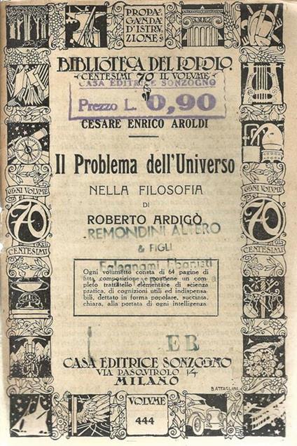 Il Problema dell'Universo nella filosofia di Roberto Ardigò - Cesare E. Aroldi - copertina