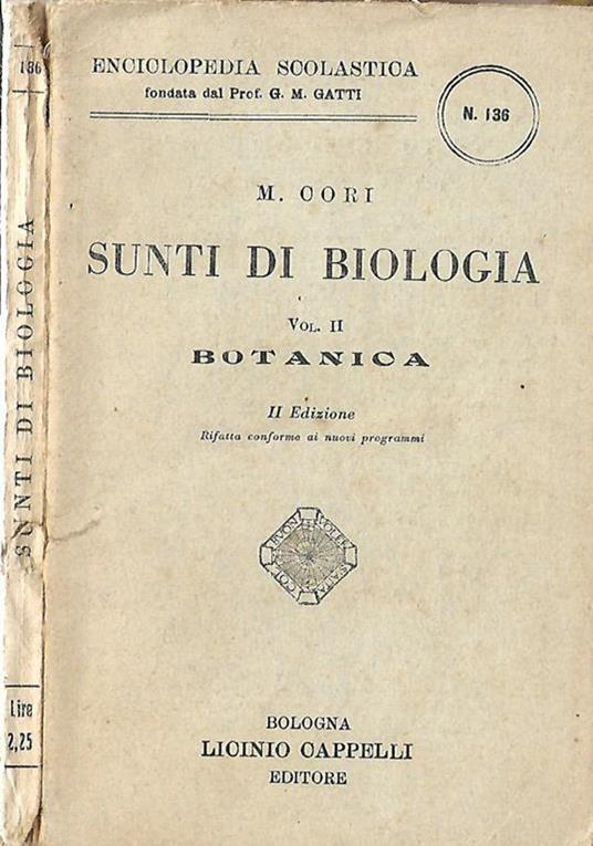 Sunti di biologia – Vol. II. Botanica - M. Cori - copertina
