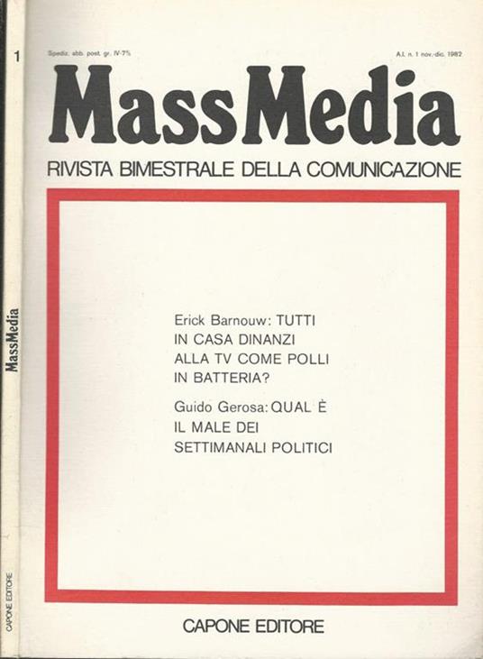 MassMedia Anno I-N° 1. Rivista bimestrale della comunicazione - Gino Agnese - copertina