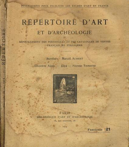 Repertoire d'art et d'archeologie anno V fasc.I - Marcel Aubert - copertina