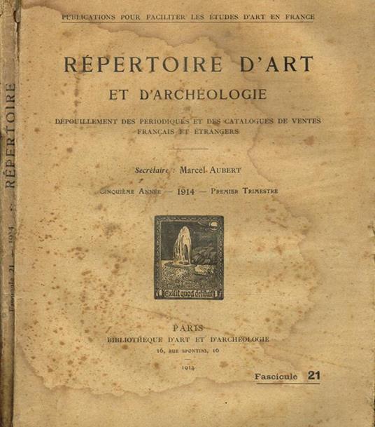 Repertoire d'art et d'archeologie anno V fasc.I - Marcel Aubert - copertina