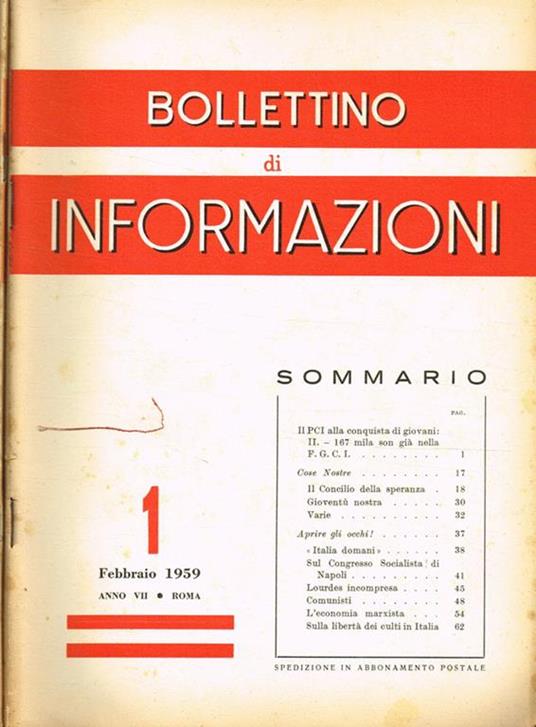 Bollettino di informazioni. Vicariato di Roma anno VII numero 1 4 - copertina