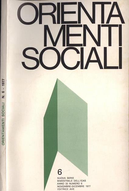 Orientamenti sociali Anno 33 n. 6. Bimestrale dell' Icas - copertina