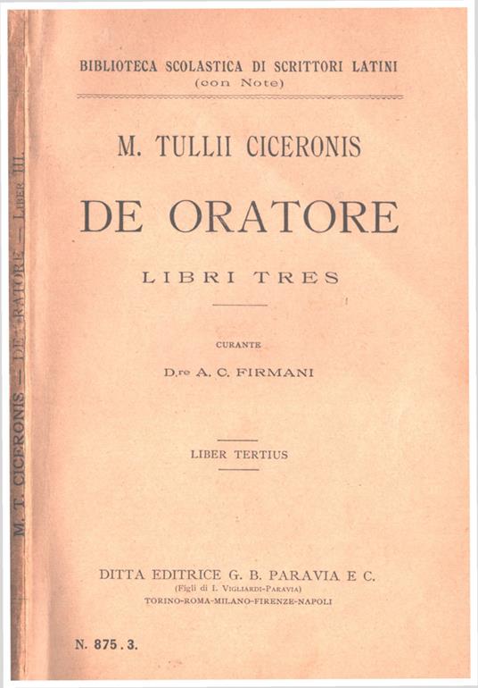 De oratore. Libro 1º - Marco Tullio Cicerone - copertina