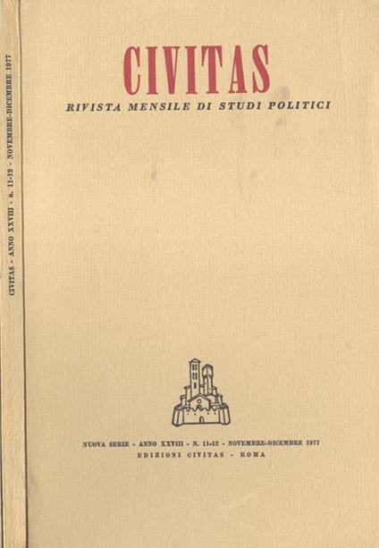 Civitas Anno XXVIII n. 11. 12. Rivista mensile di studi politici - copertina