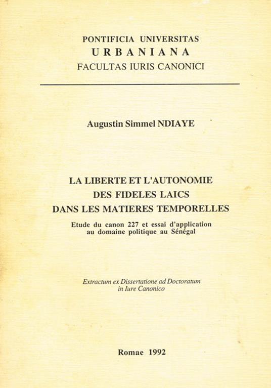 La liberte et l'autonomie des fideles laics dans les matieres temporelles - copertina