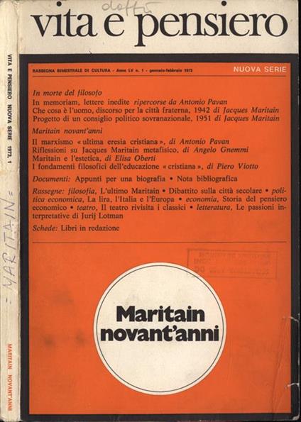 Vita e pensiero Anno LV n. 1. Maritain novant' anni - copertina