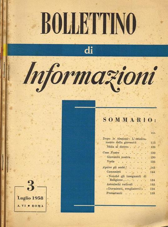 Bollettino di informazioni. Vicariato di Roma anno VI numero 3 4 5 - copertina