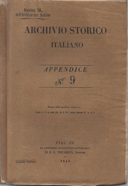 Appendice all Archivio storico italiano N. 9 dicembre 1844