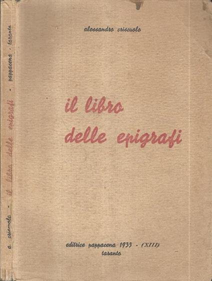 Il libro delle Epigrafi - Alessandro Criscuolo - copertina