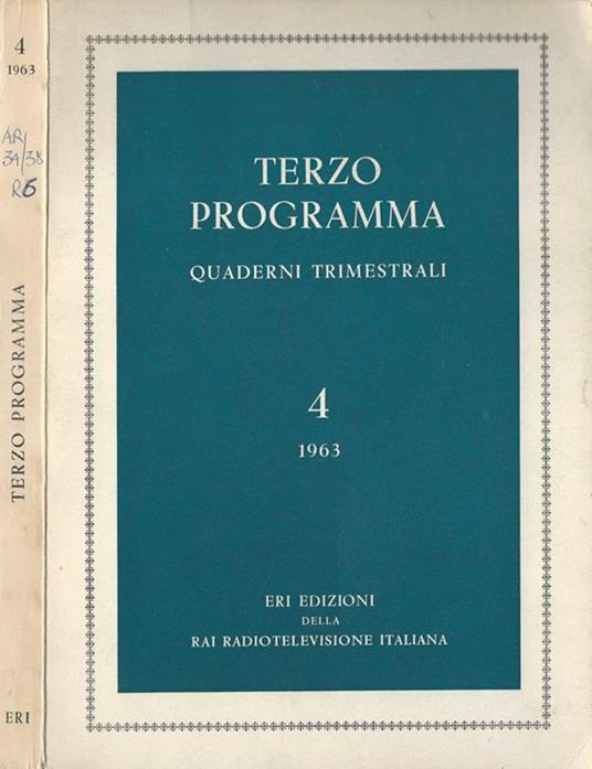 Terzo programma Anno 1963-N° 4. Quaderni trimestrali - Cesare Lupo - copertina