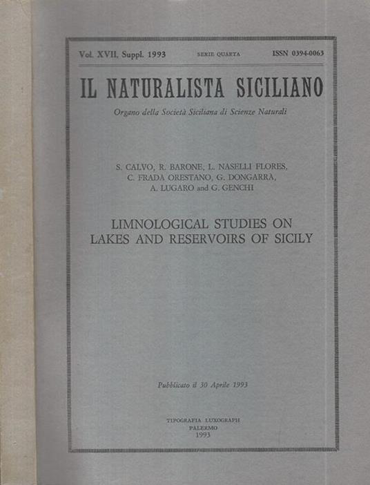 Limnological Studies on lakes and reservoirs of Sicily. Il naturalista Siciliano - copertina