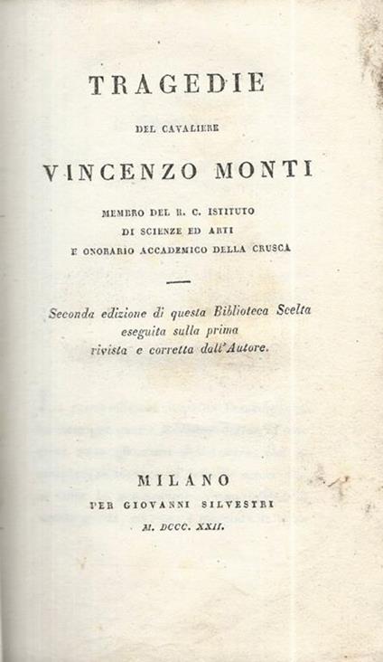 Tragedie - Vincenzo Monti - copertina