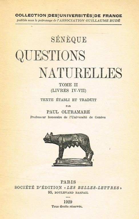 Questions naturelles tome II livres IV-VII - L. Anneo Seneca - copertina