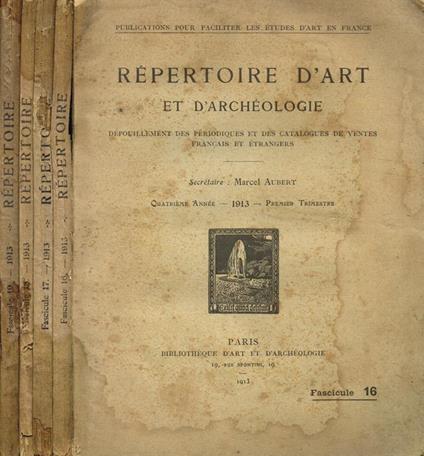 Repertoire d'art et d'archeologie anno IV - Marcel Aubert - copertina