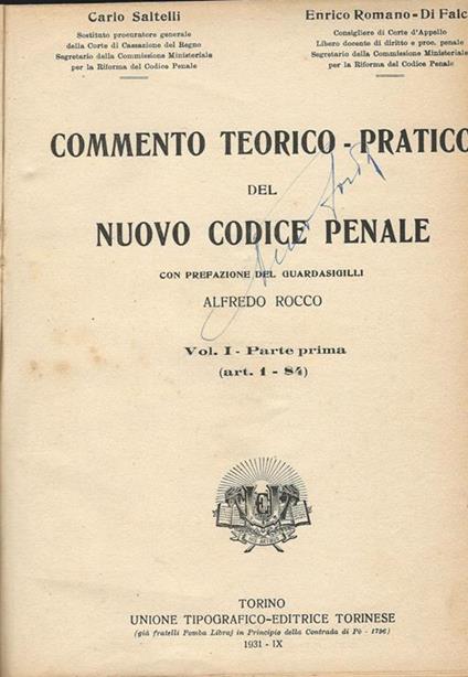 Commento teorico-pratico del nuovo codice penale Vol I-parte prima - Carlo Saltelli - copertina