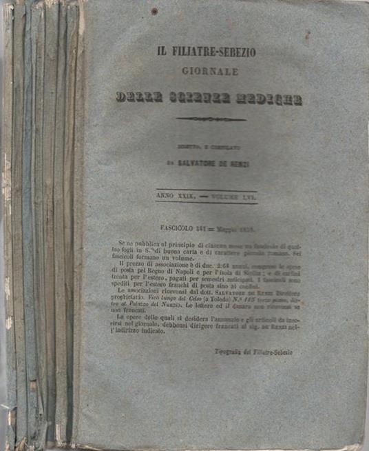 Il Filiatre-Sebezio. 1859. Giornale delle scienze mediche - Salvatore De Renzi - copertina