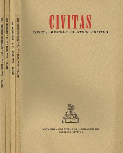 Civitas. Rivista mensile di studi politici fondata nel 1919 da Filippo Meda. Anno XVIII n.7/8 9 10 11/12 - Paolo E. Taviani - copertina