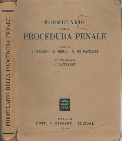 Formulario della procedura penale - Giorgio Baroni - copertina