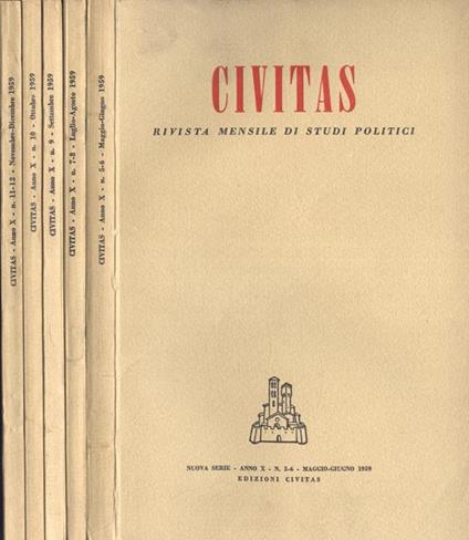 Civitas Anno X n. 5 - 6, 7 - 8, 9, 10, 11 - 12. Rivista mensile di studi politici - Paolo E. Taviani - copertina