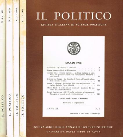 Il Politico. Rivista italiana di scienze politiche nuova serie anno XL - copertina