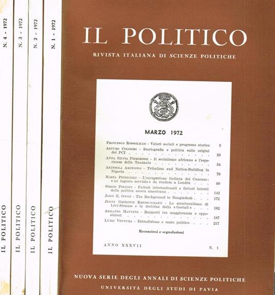 Il Politico. Rivista italiana di scienze politiche nuova serie anno XXXVII - Carlo Emilio Ferri - copertina