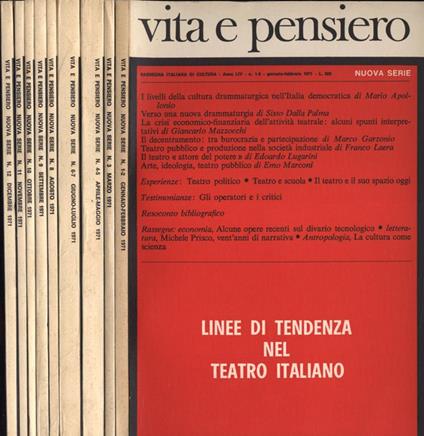 Vita e pensiero Anno 1971 n. 1. 2, 3, 4. 5, 6. 7, 8, 9, 10, 11, 12. Rassegna italiana di cultura - copertina