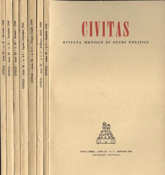 Civitas Anno XI n. 1, 2. 3, 6. 7, 8. 9, 10, 11, 12. Rivista mensile di studi politici - Paolo E. Taviani - copertina