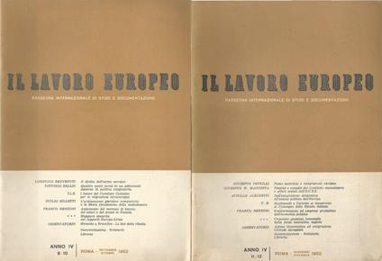 Il lavoro europeo Anno IV-N° 9-10 11-12. Rassegna internazionale di studi e documentazione - Vittorio Briani - copertina