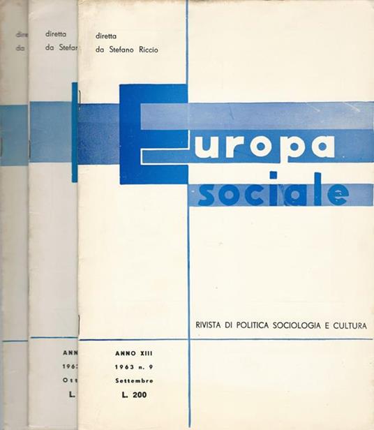 Europa Sociale Anno XIII-N° 9 10 11. Rivista di politica sociologica e cultura - Stefano Riccio - copertina