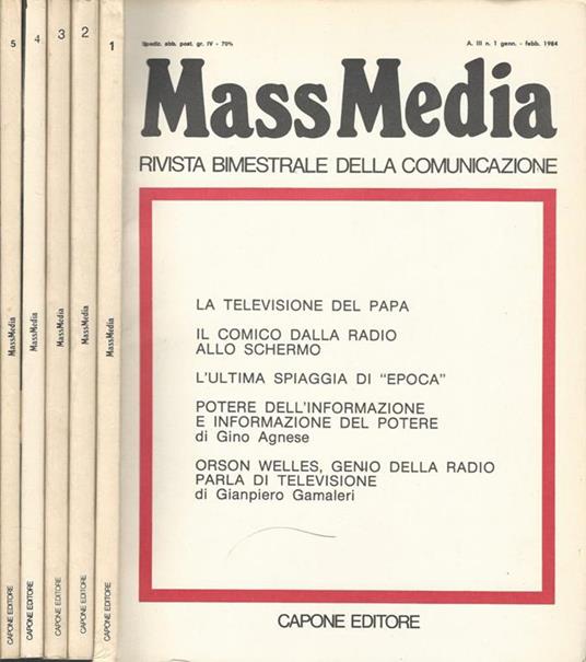 MassMedia Anno III-N° 1, 2, 3, 4, 5. Rivista bimestrale della comunicazione - Gino Agnese - copertina