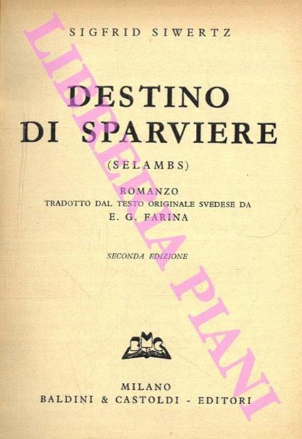 Destino di sparviere. (Selambs) - Sigfrid Siwertz - copertina