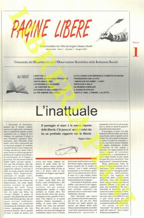 Pagine libere. Trimestrale del Dipartimento per l'Osservazione Scientifica delle Istituzioni Sociali - copertina