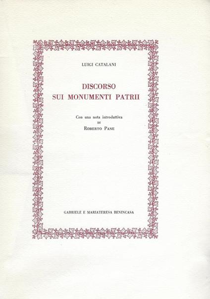 Discorso sui monumenti patrii - Luigi Catalani - copertina