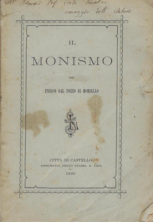 Il monismo : conferenze tenute nell'Universita di Perugia nel maggio 1889 - copertina