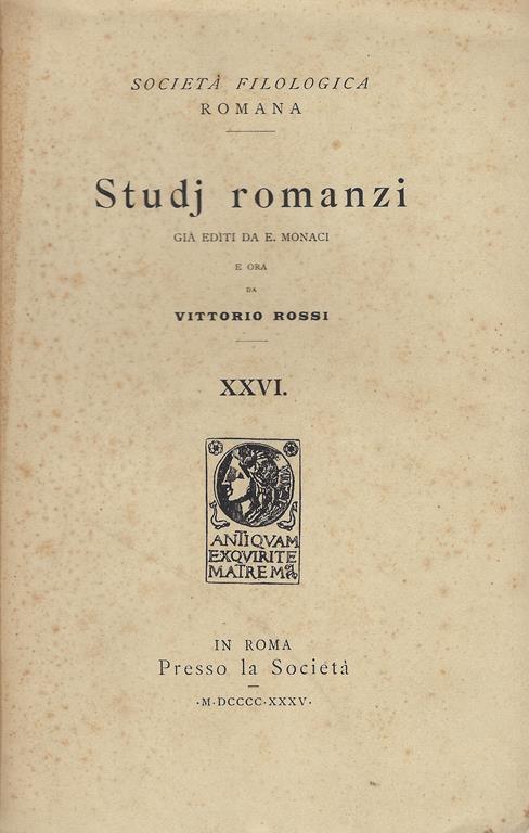 Studj romanzi già editi da E. Monaci e ora da Vittoria Rossi, XXVI - Vittorio Rossi - copertina