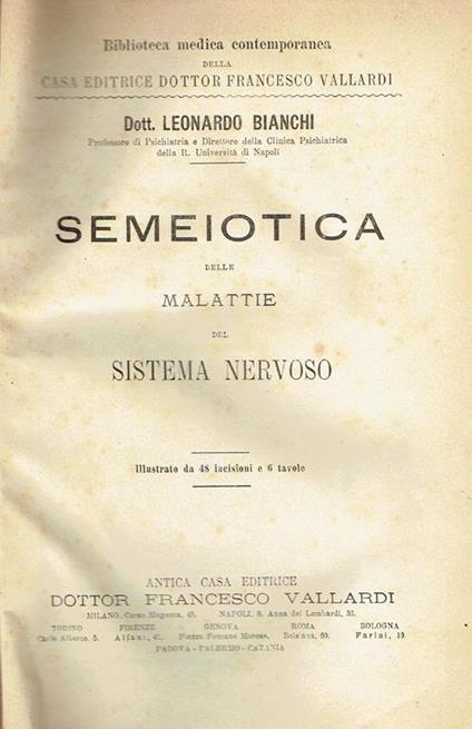 Semeiotica delle malattie del Sistema nervoso - Dott.Leonardo Bianchi - copertina