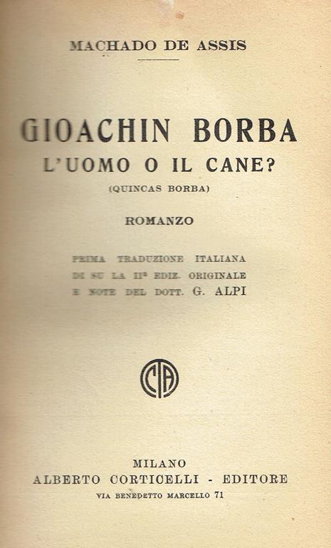 Gioachin Borba, l'uomo o il cane? : romanzo - Joaquim Machado de Assis - copertina